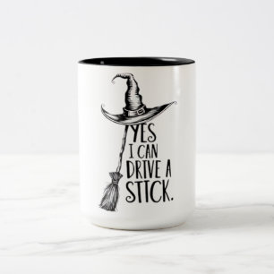 Ja, ik kan rijden een stok grappige Halloween spoo Tweekleurige Koffiemok