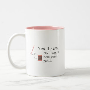 ja ik na nee ik ga je broek niet omzomen schattig  tweekleurige koffiemok