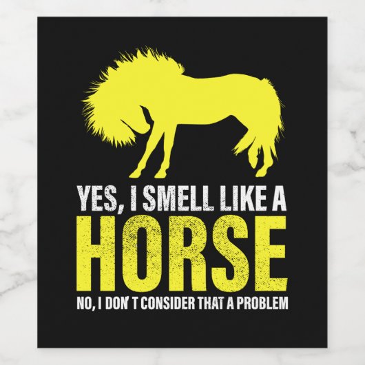 Ja, ik ruik als een paard in geel wijn etiket (Enkel label)