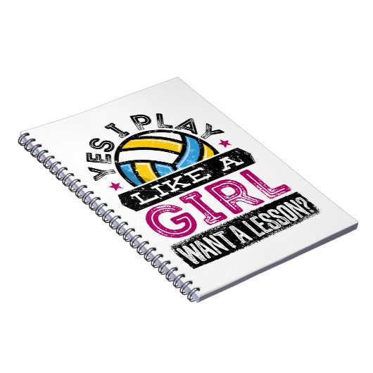 Ja, ik speel als een meisje Volleybalspeler vrouwe Notitieboek (Rechterzijde)