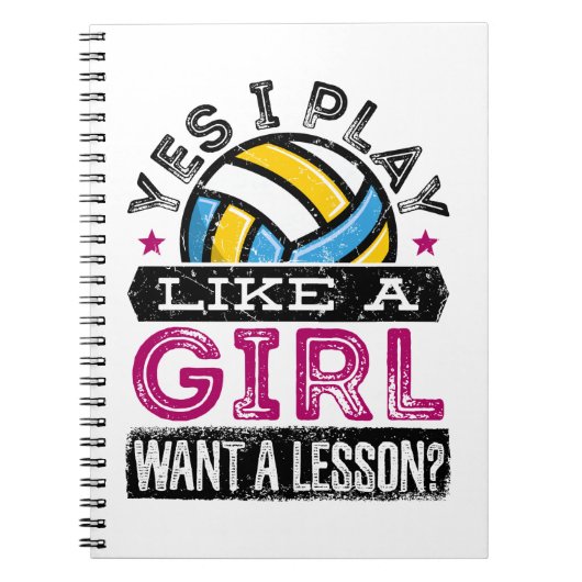 Ja, ik speel als een meisje Volleybalspeler vrouwe Notitieboek (Voorkant)