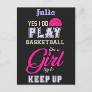 Ja, ik speel basketbal als een meisje Roze Paars   Briefkaart