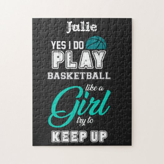 Ja, ik speel basketbal als een meisje, turquoise legpuzzel (Verticaal)