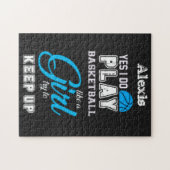 Ja, ik speel Basketball als een meisje blauw Legpuzzel (Horizontaal)