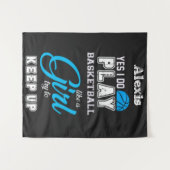Ja, ik speel Basketball als een meisje blauw Wandkleed (Voorkant (horizontaal))