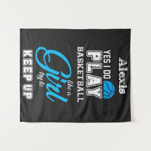 Ja, ik speel Basketball als een meisje blauw Wandkleed (Voorkant (horizontaal))