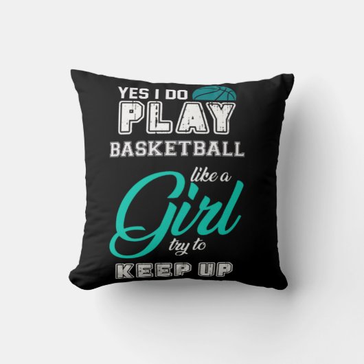 Ja, ik speel Basketball als een meisje Blauwgroen Kussen (Voorkant)