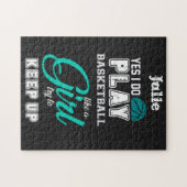 Ja, ik speel Basketball als een meisje Blauwgroen Legpuzzel (Horizontaal)