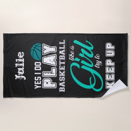 Ja, ik speel Basketball als een meisje Blauwgroen Strandlaken (Voorkant)