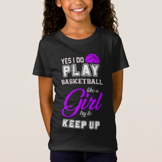 Ja, ik speel Basketball als een meisje Paars T-shirt (Voorkant)
