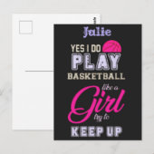 Ja, ik speel Basketball als een meisje roze Paars Briefkaart (Voorkant / Achterkant)