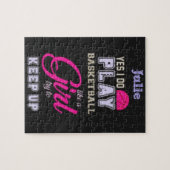 Ja, ik speel Basketball als een meisje roze Paars Legpuzzel (Horizontaal)