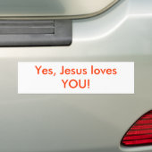 Ja, Jezus houdt van JOU! Bumpersticker (Op auto)