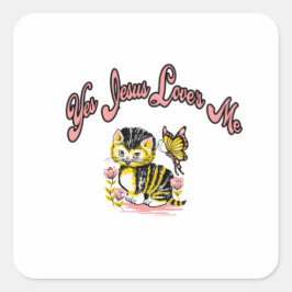 Ja Jezus houdt van me schattige kitten Vierkante Sticker
