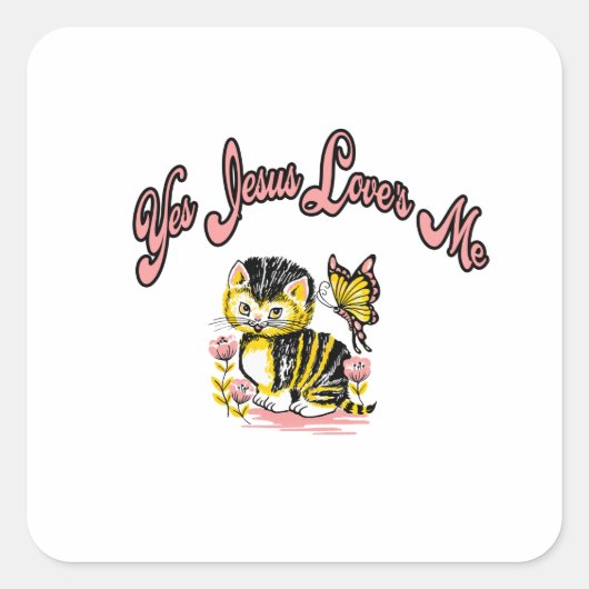 Ja Jezus houdt van me schattige kitten Vierkante Sticker (Voorkant)