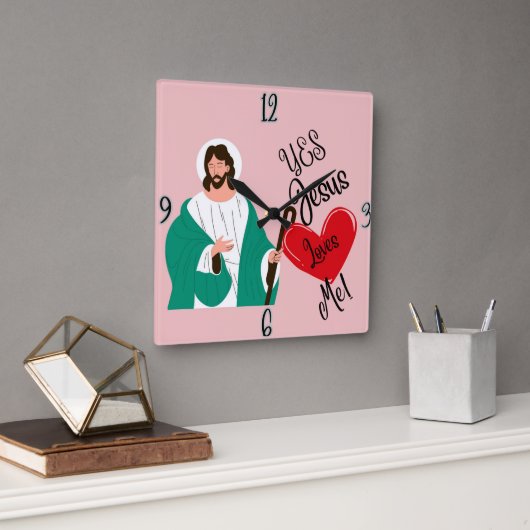 "Ja, Jezus houdt van mij" Roze Vierkante Klok (Kantoor)