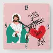 "Ja, Jezus houdt van mij" Roze Vierkante Klok (Voorkant)