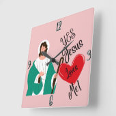 "Ja, Jezus houdt van mij" Roze Vierkante Klok (Hoek)