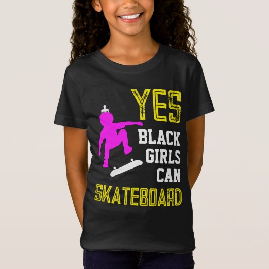 JA MEISJES KUNNEN SKATEBOARD Afro Skater Meisje T-shirt (Voorkant)