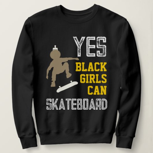 JA MEISJES KUNNEN SKATEBOARD Cool Afro Skater Meis Trui (Design voorkant)