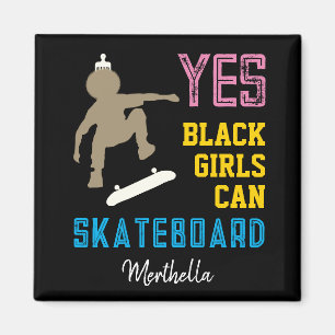 JA MEISJES KUNNEN SKATEBOARD Retro Afro Skater Mei Magneet