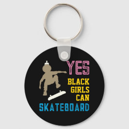 JA MEISJES KUNNEN SKATEBOARD Retro Afro Skater Mei Sleutelhanger