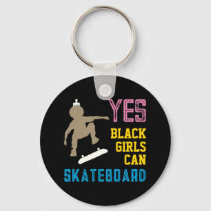 JA MEISJES KUNNEN SKATEBOARD Retro Afro Skater Mei Sleutelhanger