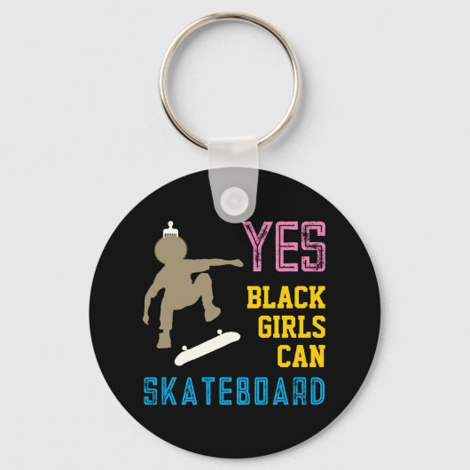 JA MEISJES KUNNEN SKATEBOARD Retro Afro Skater Mei Sleutelhanger (Achterkant)