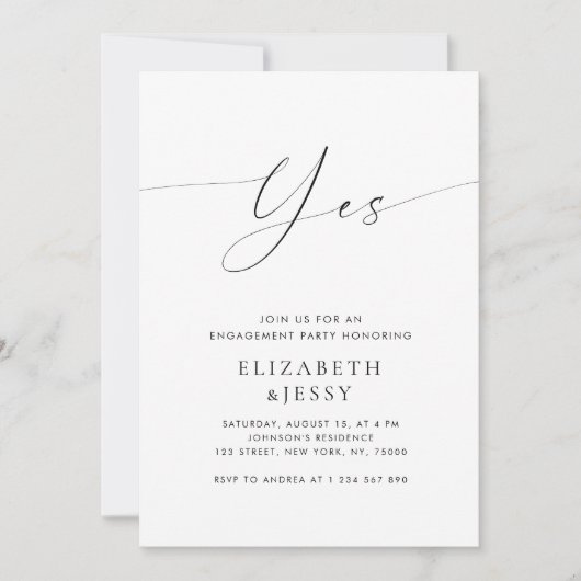 Ja | Modern Stijlvol Script White Engagement Party Kaart (Voorkant)