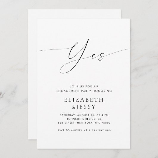 Ja | Modern Stijlvol Script White Engagement Party Kaart (Voorkant / Achterkant)