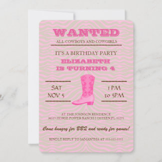 Ja! Roze Cowgirl Uitnodiging