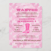 Ja! Roze Cowgirl Uitnodiging (Voorkant / Achterkant)
