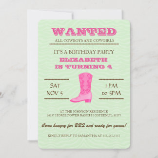 Ja! Roze Cowgirl Uitnodiging