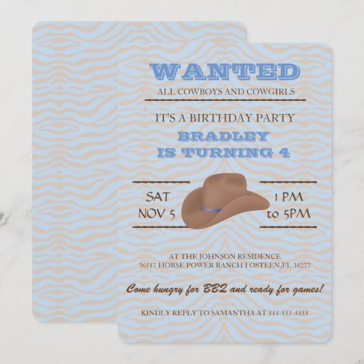 Ja! Uitnodiging van Brown Cowboy Birthday Party (Voorkant / Achterkant)