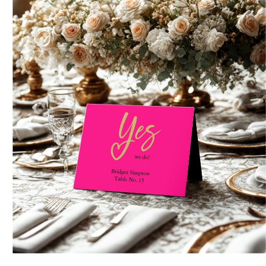 Ja We Do Hot Pink Gold Wedding gastenkaart Bedankkaart