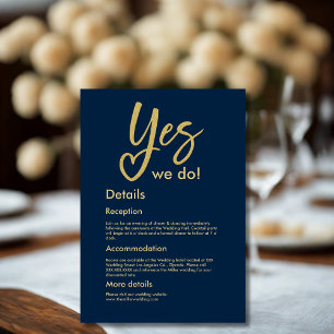 Ja We Do marine blauw Goud bruiloft Informatiekaartje