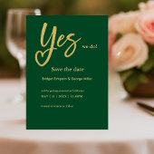 Ja We Do smaragdgroen Goud save the date card