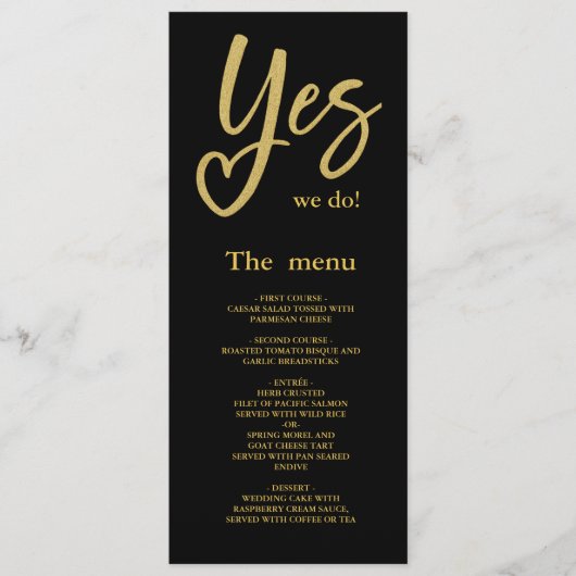 Ja We Doen elegant Zwart Goud Trouwmenu Programmakaart (Voorkant)