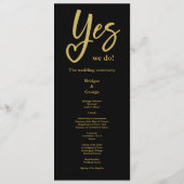 Ja We Doen elegant Zwart Goud Trouwmenu Programmakaart (Achterkant)