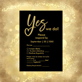 Ja We doen elegante Black Gold bruiloft RSVP Kaartje