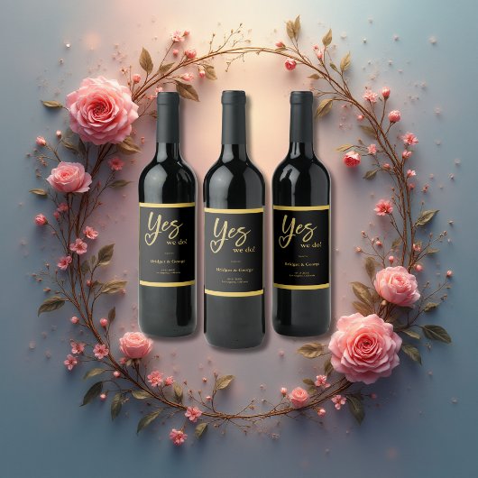 Ja We doen elegante Black Gold bruiloft Wijn Etiket