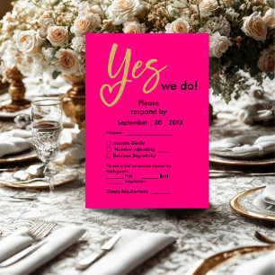 Ja, we doen niet roze gouden bruiloft RSVP kaartje