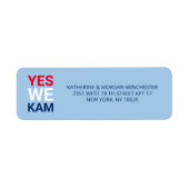 Ja We Kam rood wit blauwe typografie adres Etiket (Voorkant)