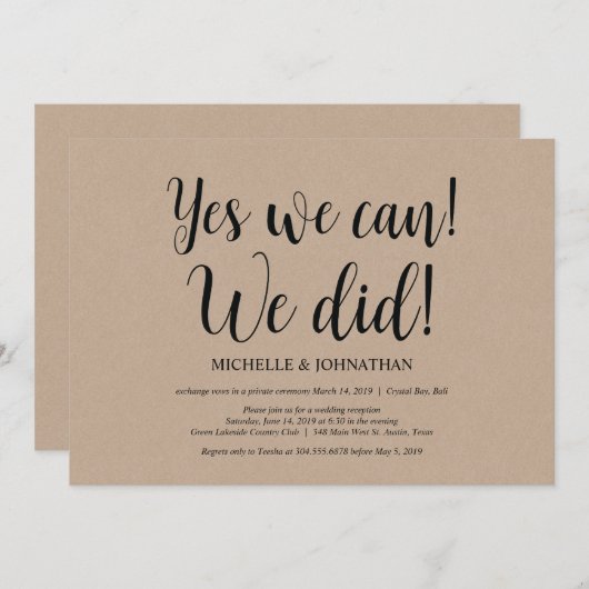 Ja, we kunnen een bruiloft uitnodigen kaart (Voorkant / Achterkant)