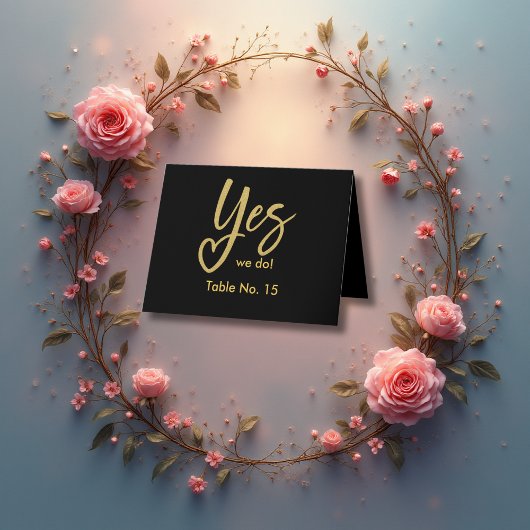 Ja Wij Doen elegante Zwart Goud Trouwtafel nummer Bedankkaart