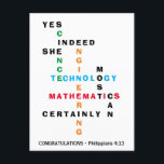 JA ZE KAN Afstudeerder STEM feliciteren Briefkaart<br><div class="desc">JA ZE KAN Afstudeerder STEM Briefkaart met Christelijk Bijbelvers feliciteren. Deze inspirerend Gefeliciteerd Afstuderen de shows van het briefkaart de woorden WETENSCHAP, TECHNOLOGIE, ENGINEERING en MATHEMATIEK - ook wel STEM genoemd - gecombineerd in een origineel kruiswoordontwerp met de motivatie inspirerend prijsopgave JA DIE ZE ZEKER KAN. De kleuren van de...</div>