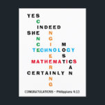 JA ZE KAN Afstudeerder STEM feliciteren Briefkaart<br><div class="desc">JA ZE KAN Afstudeerder STEM Briefkaart met Christelijk Bijbelvers feliciteren. Deze inspirerend Gefeliciteerd Afstuderen de shows van het briefkaart de woorden WETENSCHAP, TECHNOLOGIE, ENGINEERING en MATHEMATIEK - ook wel STEM genoemd - gecombineerd in een origineel kruiswoordontwerp met de motivatie inspirerend prijsopgave JA DIE ZE ZEKER KAN. De kleuren van de...</div>