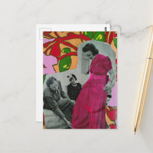 Jaar 1939 Heet Roze Pyjama Dames Mixed Media Colla Briefkaart