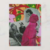 Jaar 1939 Heet Roze Pyjama Dames Mixed Media Colla Briefkaart (Voorkant)