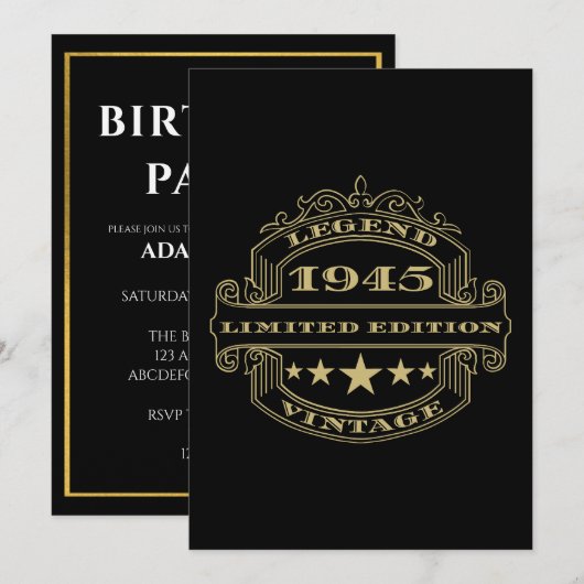 Jaar 1945 Gepersonaliseerde Uitnodiging voor verja (Voorkant / Achterkant)